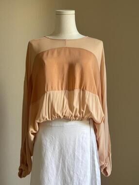 NWT Italian Blush Silk Blend Balloon Sleeve Crop Blouse XS